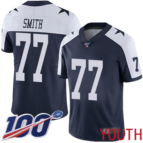 Youth Dallas Cowboys Limited Navy Blue Tyron Smith Alternate #77 100th Season Vapor Untouchable Throwback NFL Jersey